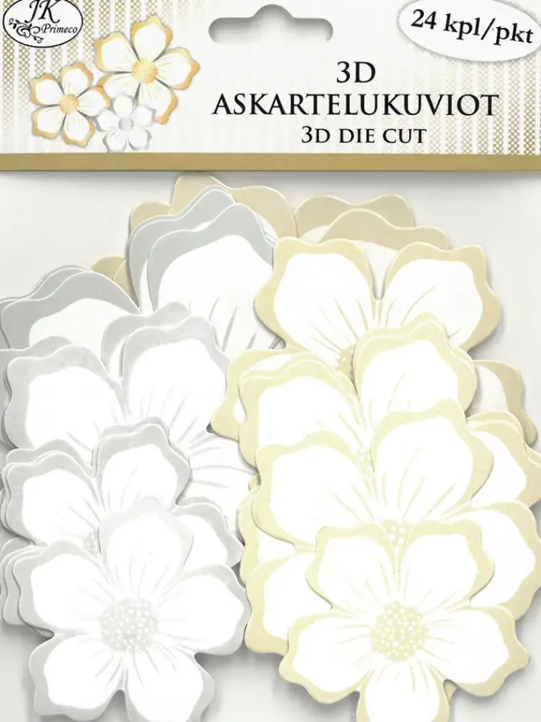 J.K. Primeco Askartelutarvikkeet-3D Askartelukuviot Kukka Valkoinen 24Kpl/Pkt