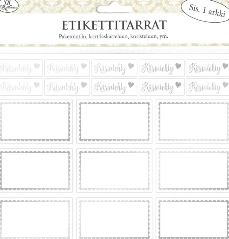 J.K. Primeco Askartelutarvikkeet-Etikettitarra Hopea 1Ark/Pkt