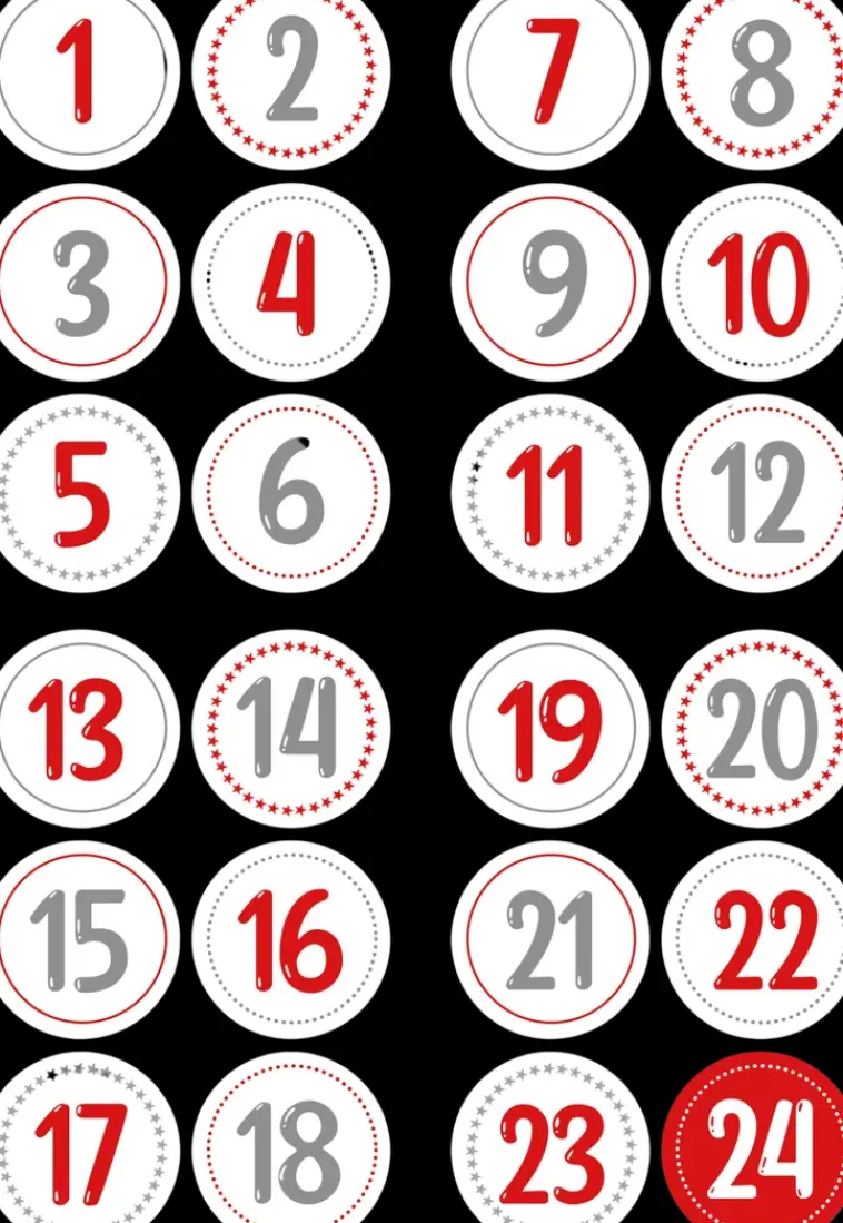 J.K. Primeco Askartelutarvikkeet-Joulukalenteritarra Numerot Punaharmaa 4 Ark