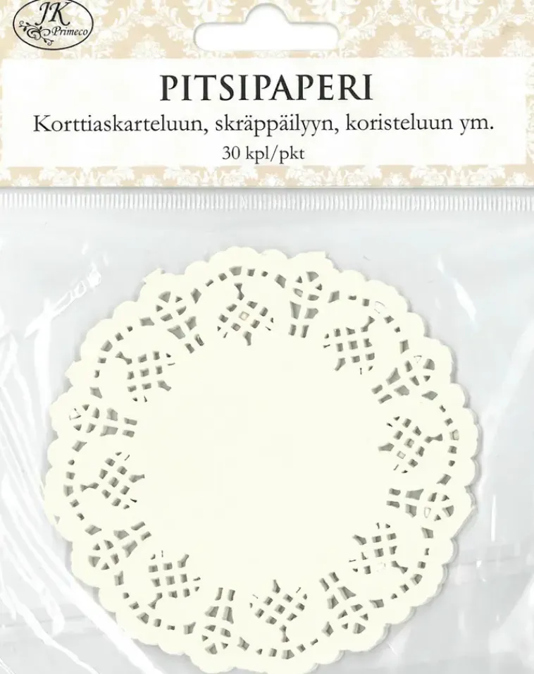 J.K. Primeco Askartelutarvikkeet-Pitsipaperi Ympyra Valkoinen 30Kpl/Pkt