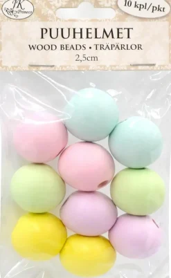J.K. Primeco Askartelutarvikkeet-Puuhelmet 2,5 Cm Pastellilajitelma 10 Kpl