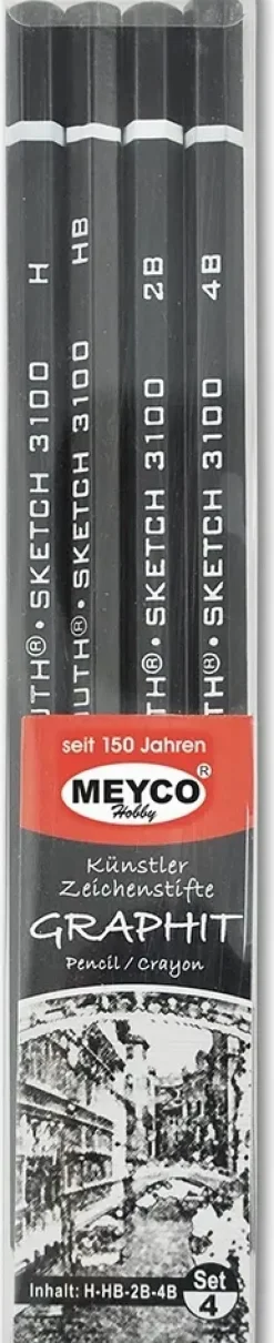 Meyco Askartelutarvikkeet-Hobby Graphit Luonnoskynat 4Kpl H, Hb, 2B, 4B Muovikotelossa