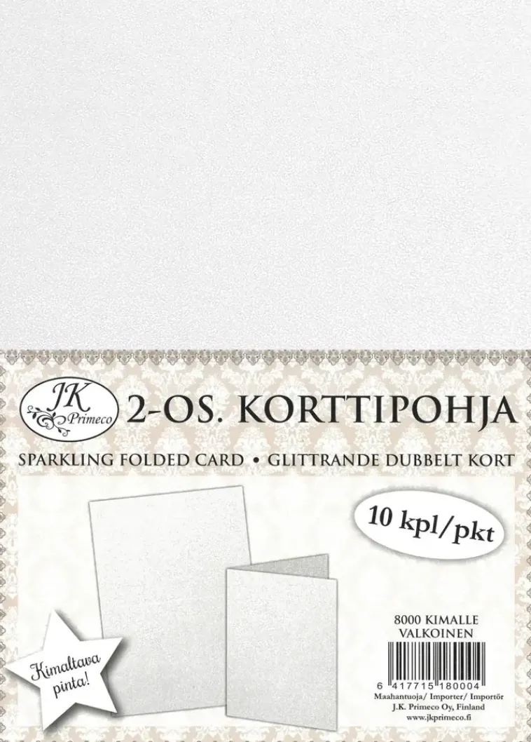 J.K. Primeco Askartelutarvikkeet-2-Os. Korttipohja Kimalle Valkoinen 10Kpl