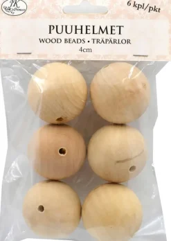 Puuhelmet Natur 4Cm 6Kpl/Pkt Askartelutarvikkeet
